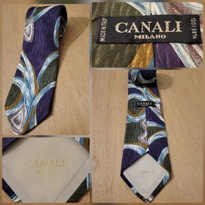 Canali Milano Mens Tie Necktie Artsy Silk Italy 4” x 57.5 to 58” Flaw!!